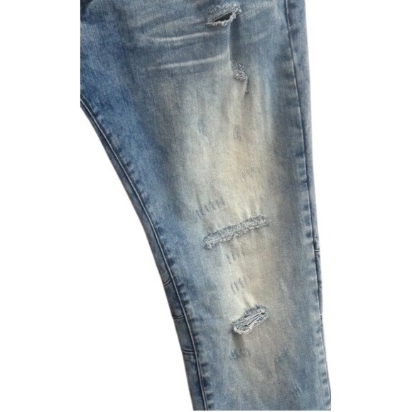 Smoke Rise Mens Distressed Moto Jeans Blue Acid Wash Slim Fit 36x32 RN 82930 - Picture 2 of 8